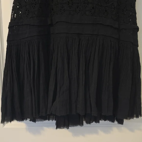 Free People One Adella Slip Dress Black Lace Mini XS Boho Festival Ruffle Hem - Picture 6 of 15